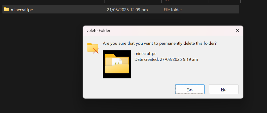 Delete minecraftpe frol localcache folder of minecraft bedrock edition for windows